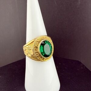 Vintage GSUSA Girl Scouts Ring Gold Filled Green Signet Size 6